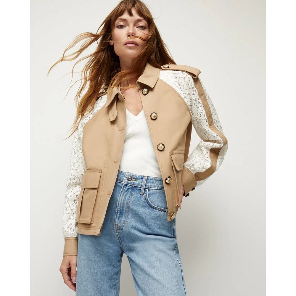 Veronica Beard Beige and White Lace trench-Style Jacket